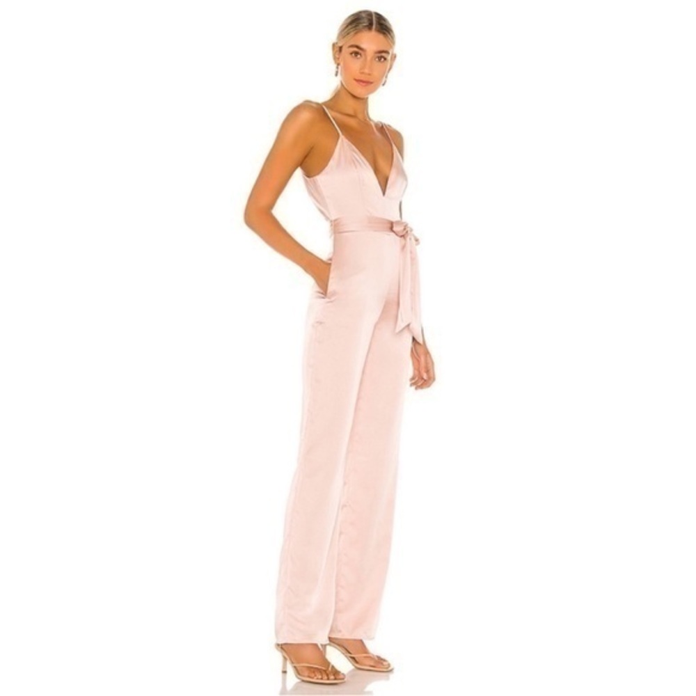 Revolve NBD Satin Shelby Jumpsuit Cocktail Champagne Pink Cream Size XL